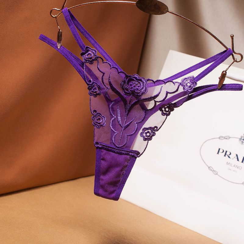 5pcs/set European and American Sexy Embroidered Women's Thong Transparent Mesh Thin Belt Temptation Seamless Underwear Large Size Ladies Hot T Panties