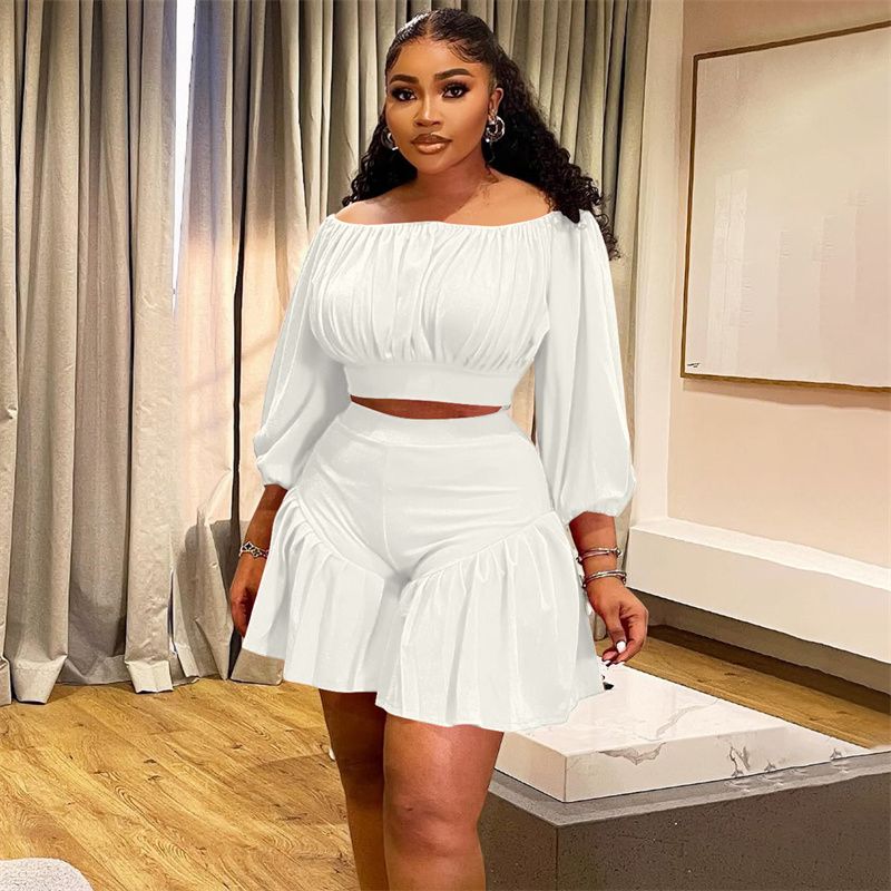 African Plus Size 2-Piece Set 2025 - One-Shoulder Pleated Top & Gathered Waist Palazzo Pants, Breathable Tropical Outfit for Casual/Banquet (Vibrant )