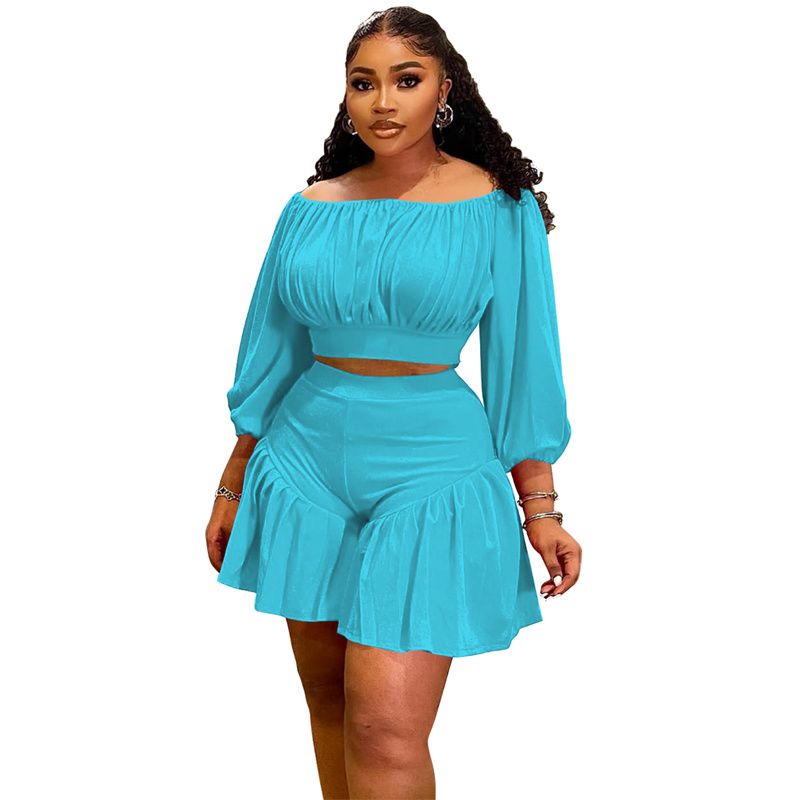 African Plus Size 2-Piece Set 2025 - One-Shoulder Pleated Top & Gathered Waist Palazzo Pants, Breathable Tropical Outfit for Casual/Banquet (Vibrant )