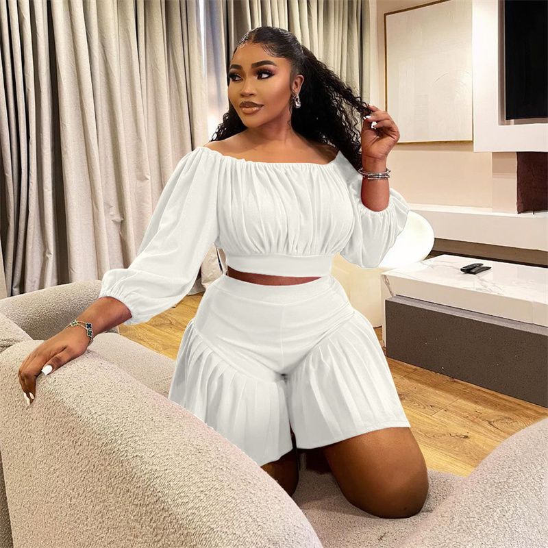 African Plus Size 2-Piece Set 2025 - One-Shoulder Pleated Top & Gathered Waist Palazzo Pants, Breathable Tropical Outfit for Casual/Banquet (Vibrant )