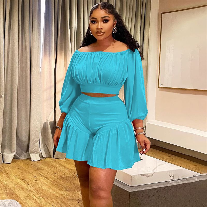 African Plus Size 2-Piece Set 2025 - One-Shoulder Pleated Top & Gathered Waist Palazzo Pants, Breathable Tropical Outfit for Casual/Banquet (Vibrant )