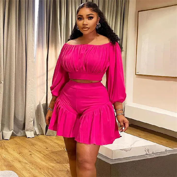 African Plus Size 2-Piece Set 2025 - One-Shoulder Pleated Top & Gathered Waist Palazzo Pants, Breathable Tropical Outfit for Casual/Banquet (Vibrant )