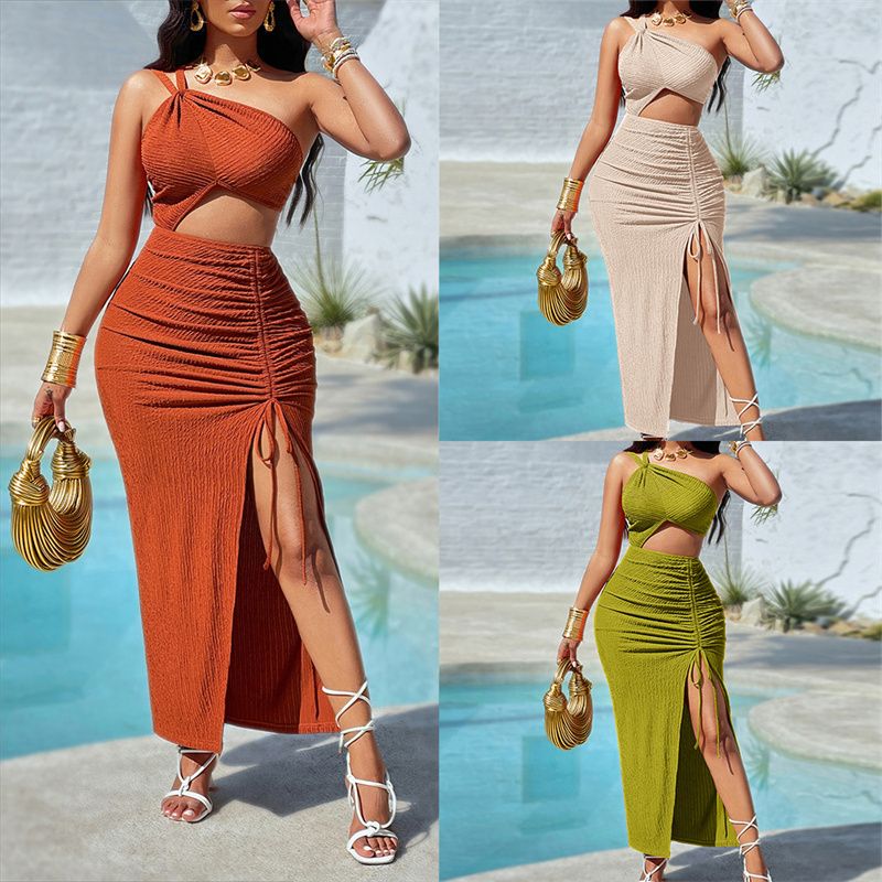 2025 Summer New African One-Shoulder Slanted-Neckline Dress | Split Hem Bodycon Mermaid Gown for Weddings, Parties & Safari Events – Tribal-Inspired Elegant Evening Wear (Multi-Color)