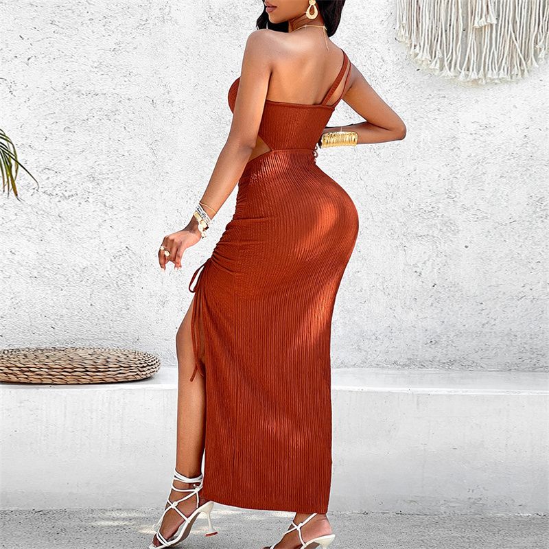 2025 Summer New African One-Shoulder Slanted-Neckline Dress | Split Hem Bodycon Mermaid Gown for Weddings, Parties & Safari Events – Tribal-Inspired Elegant Evening Wear (Multi-Color)