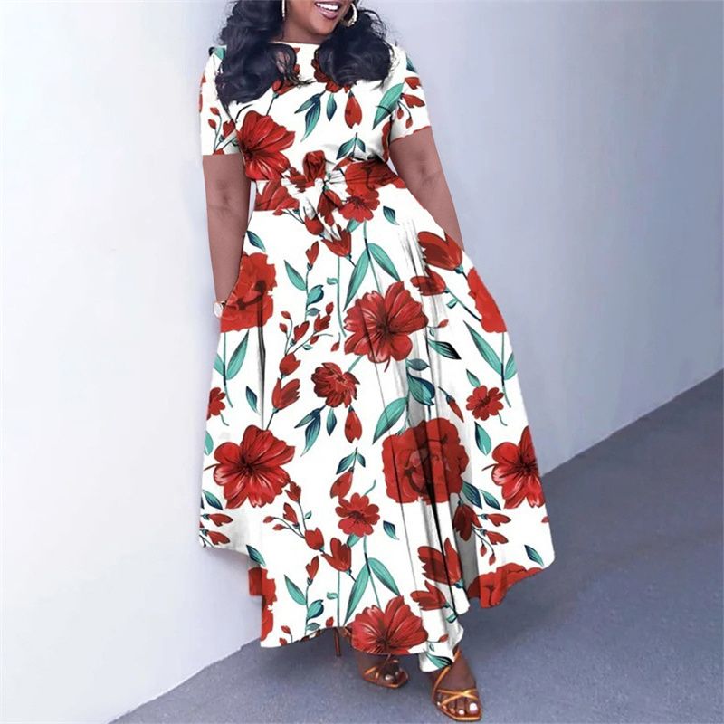 New Fashion Women's Print Maxi Dresses with Adjustable Waistband - Flowy A-Line Skirt , Boho Chic Style Ladies Dress, Perfect for Parties Weddings & Daily Wear (Vibrant Colors, Tropical Climate Ready)