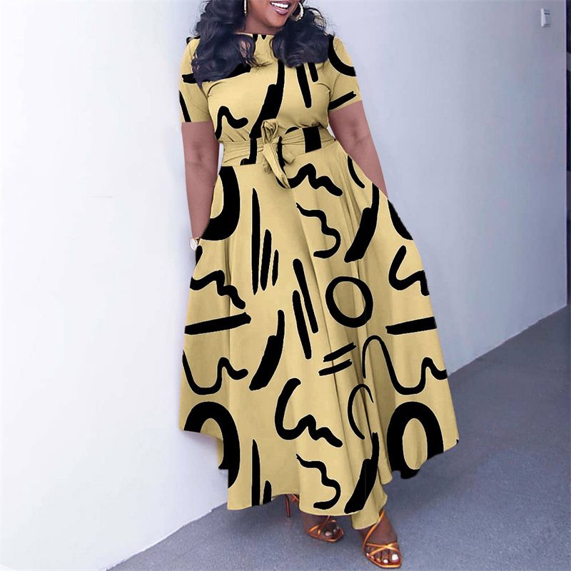 New Fashion Women's Print Maxi Dresses with Adjustable Waistband - Flowy A-Line Skirt , Boho Chic Style Ladies Dress, Perfect for Parties Weddings & Daily Wear (Vibrant Colors, Tropical Climate Ready)