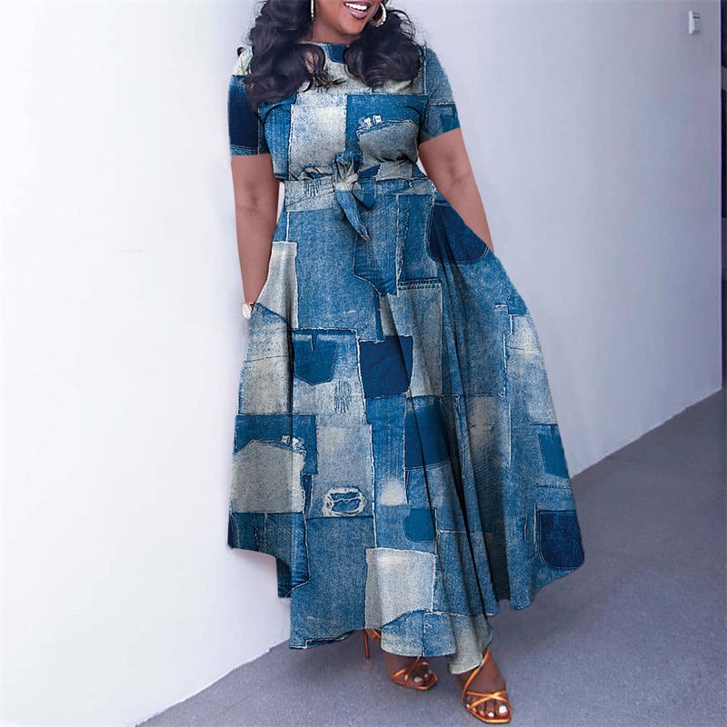 New Fashion Women's Print Maxi Dresses with Adjustable Waistband - Flowy A-Line Skirt , Boho Chic Style Ladies Dress, Perfect for Parties Weddings & Daily Wear (Vibrant Colors, Tropical Climate Ready)