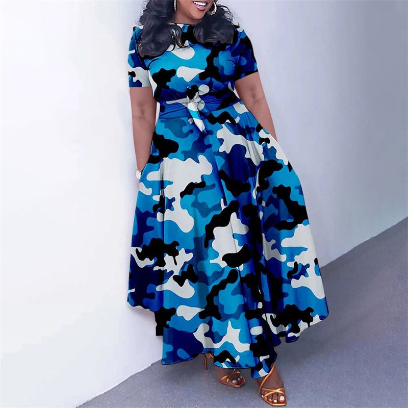 New Fashion Women's Print Maxi Dresses with Adjustable Waistband - Flowy A-Line Skirt , Boho Chic Style Ladies Dress, Perfect for Parties Weddings & Daily Wear (Vibrant Colors, Tropical Climate Ready)