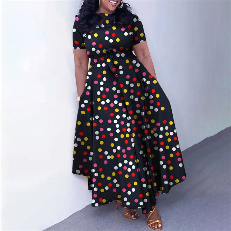 New Fashion Women's Print Maxi Dresses with Adjustable Waistband - Flowy A-Line Skirt , Boho Chic Style Ladies Dress, Perfect for Parties Weddings & Daily Wear (Vibrant Colors, Tropical Climate Ready)