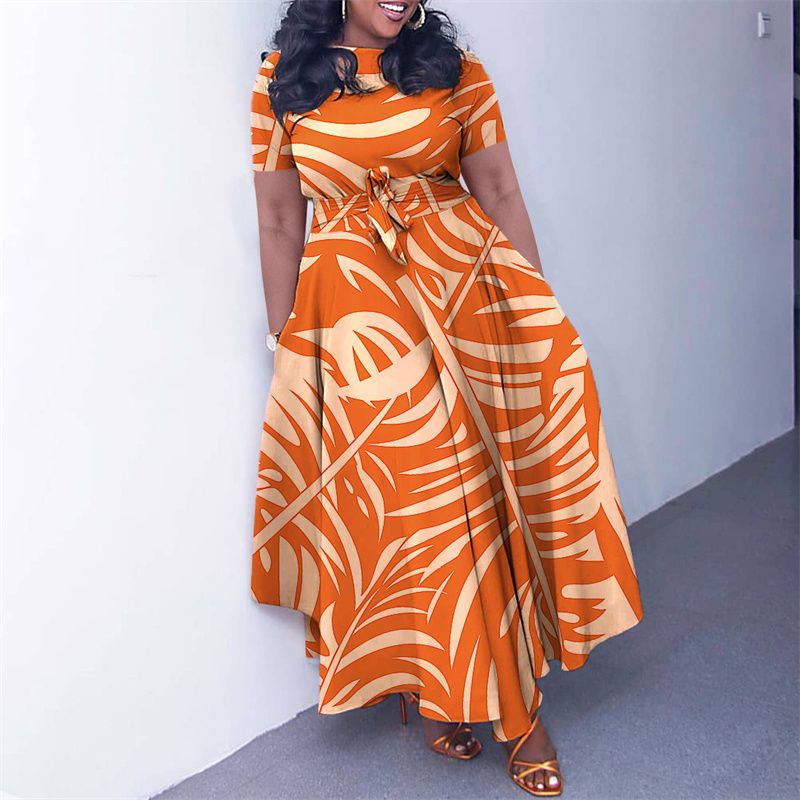 New Fashion Women's Print Maxi Dresses with Adjustable Waistband - Flowy A-Line Skirt , Boho Chic Style Ladies Dress, Perfect for Parties Weddings & Daily Wear (Vibrant Colors, Tropical Climate Ready)
