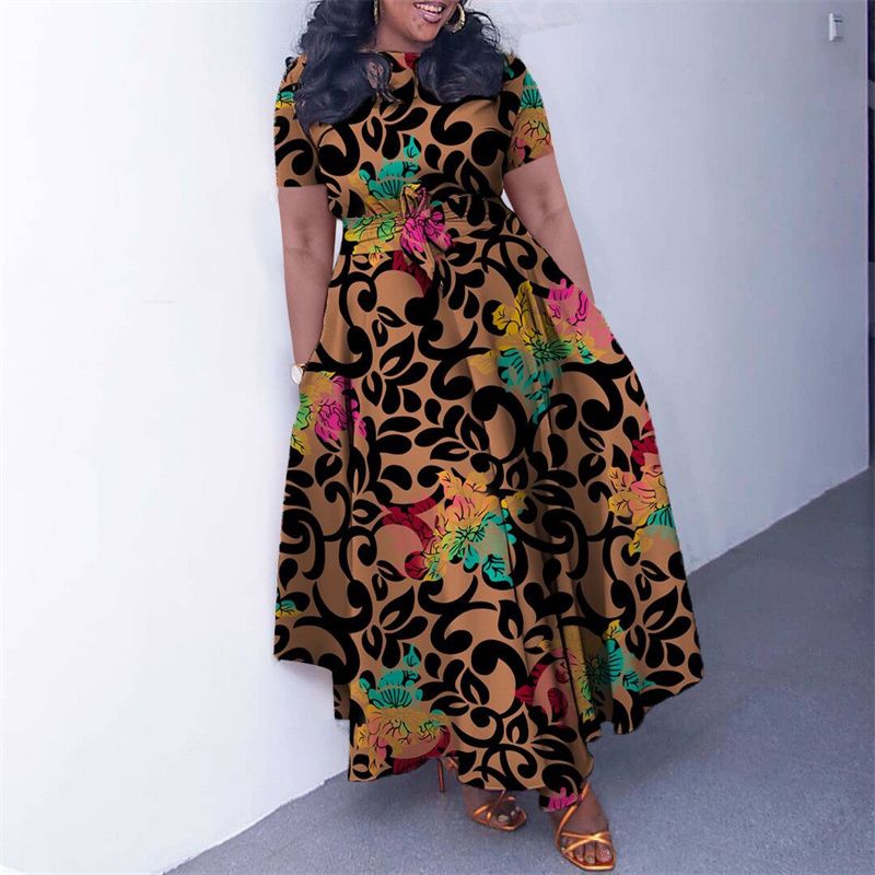 New Fashion Women's Print Maxi Dresses with Adjustable Waistband - Flowy A-Line Skirt , Boho Chic Style Ladies Dress, Perfect for Parties Weddings & Daily Wear (Vibrant Colors, Tropical Climate Ready)