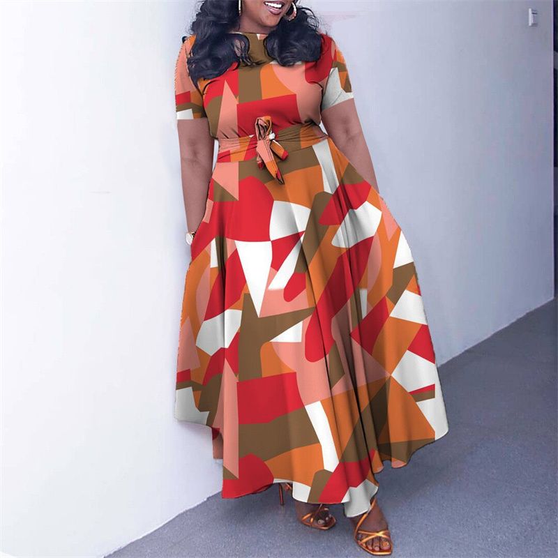 New Fashion Women's Print Maxi Dresses with Adjustable Waistband - Flowy A-Line Skirt , Boho Chic Style Ladies Dress, Perfect for Parties Weddings & Daily Wear (Vibrant Colors, Tropical Climate Ready)