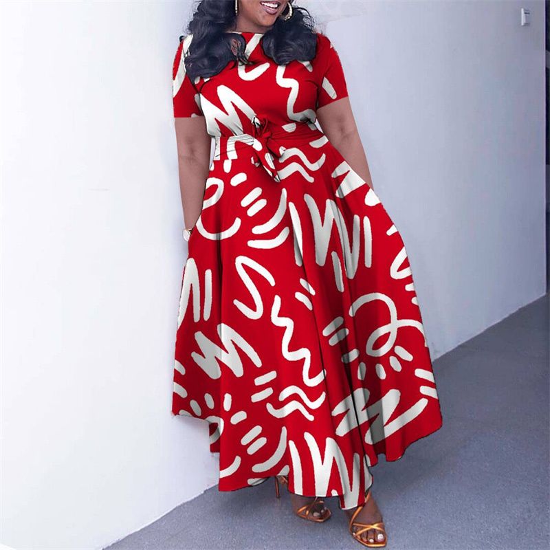New Fashion Women's Print Maxi Dresses with Adjustable Waistband - Flowy A-Line Skirt , Boho Chic Style Ladies Dress, Perfect for Parties Weddings & Daily Wear (Vibrant Colors, Tropical Climate Ready)
