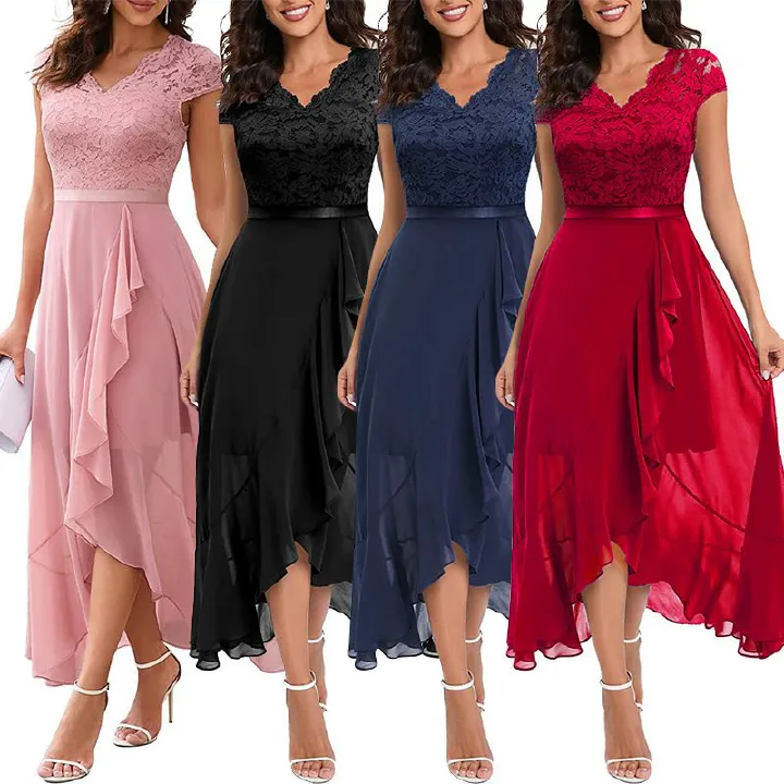 New Fashion Elegant Lace Evening Gown & Bridesmaid Dress: Women's Formal Long Party Dress for Banquet, Wedding, and Special Occasions