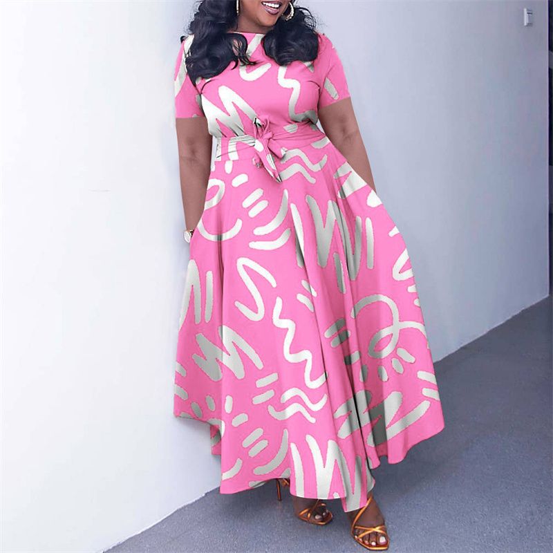 New Fashion Women's Print Maxi Dresses with Adjustable Waistband - Flowy A-Line Skirt , Boho Chic Style Ladies Dress, Perfect for Parties Weddings & Daily Wear (Vibrant Colors, Tropical Climate Ready)