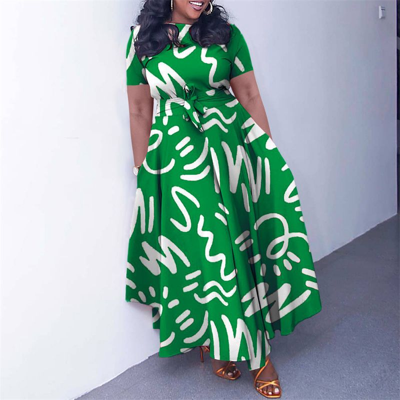 New Fashion Women's Print Maxi Dresses with Adjustable Waistband - Flowy A-Line Skirt , Boho Chic Style Ladies Dress, Perfect for Parties Weddings & Daily Wear (Vibrant Colors, Tropical Climate Ready)