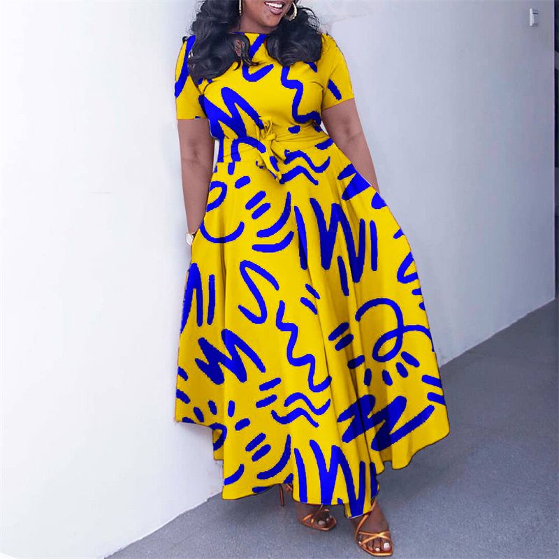 New Fashion Women's Print Maxi Dresses with Adjustable Waistband - Flowy A-Line Skirt , Boho Chic Style Ladies Dress, Perfect for Parties Weddings & Daily Wear (Vibrant Colors, Tropical Climate Ready)