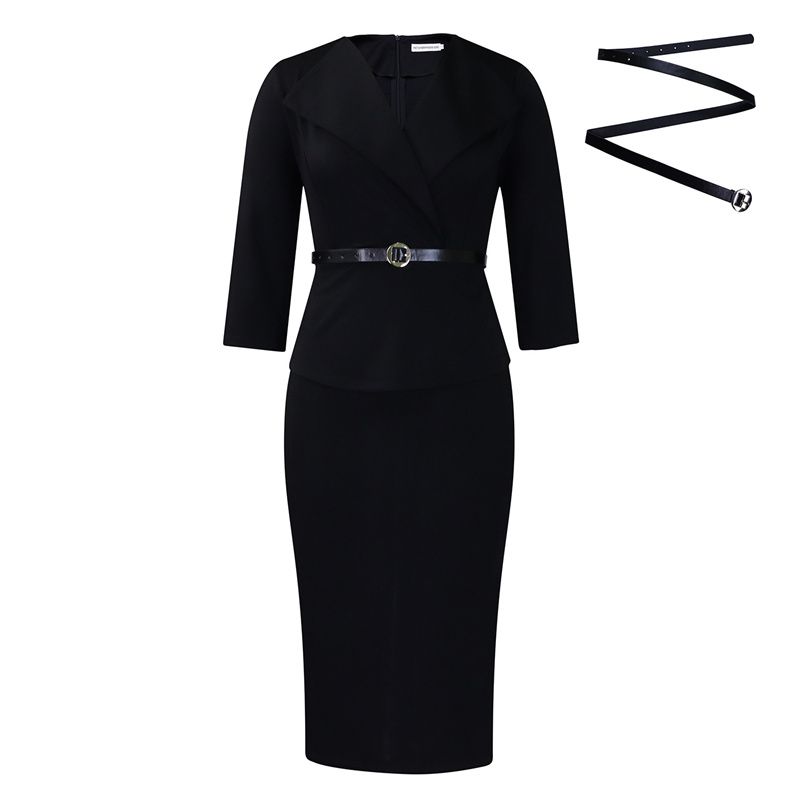 New Fashion African Power Dressing Women's Dress - Belted Waist Contoured Pencil Skirt with Oversized Lapel for Modern Office Lady