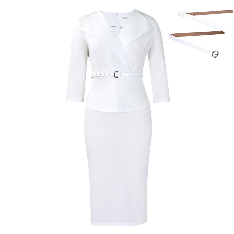 New Fashion African Power Dressing Women's Dress - Belted Waist Contoured Pencil Skirt with Oversized Lapel for Modern Office Lady