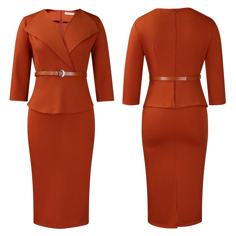 New Fashion African Power Dressing Women's Dress - Belted Waist Contoured Pencil Skirt with Oversized Lapel for Modern Office Lady