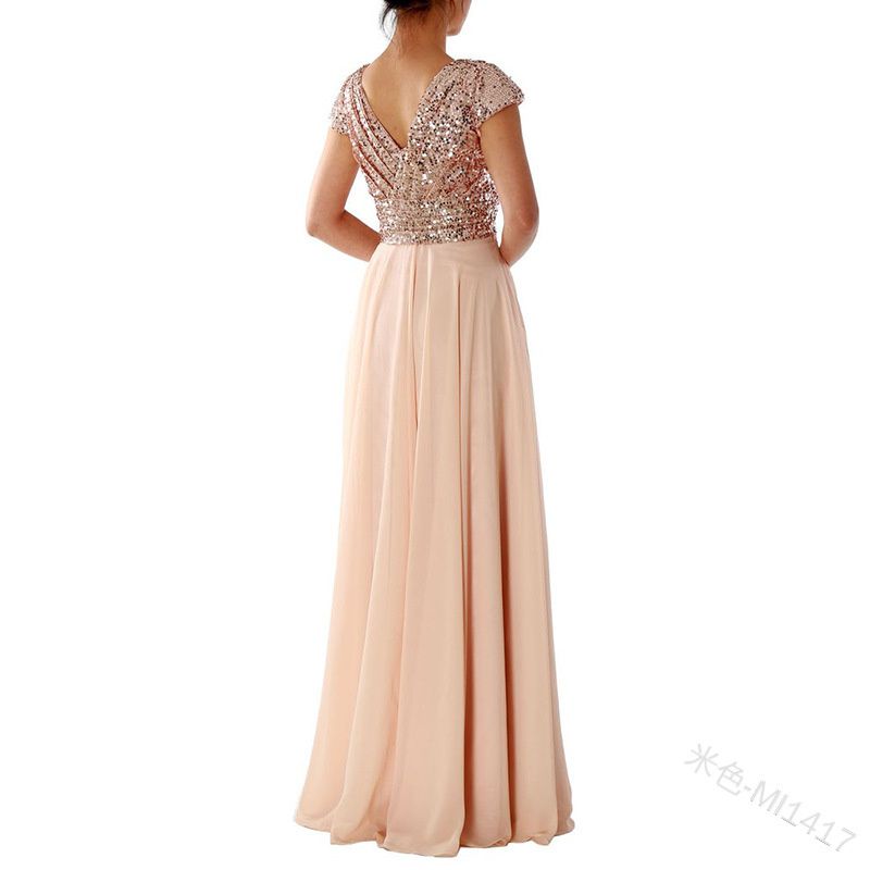 2025 Summer Luxury V-Neck Evening Gown - Sequin Embroidery & Sheer Chiffon Spliced Maxi Dress for Red Carpet
