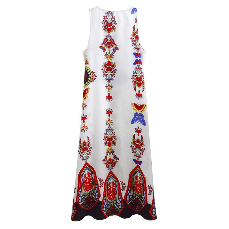 New Fashion Women's Retro Printed V-Neck Sleeveless Maxi Dress with Pockets | Summer Loose Fit Flowy Floor-Length Design | Breathable & Slimming
