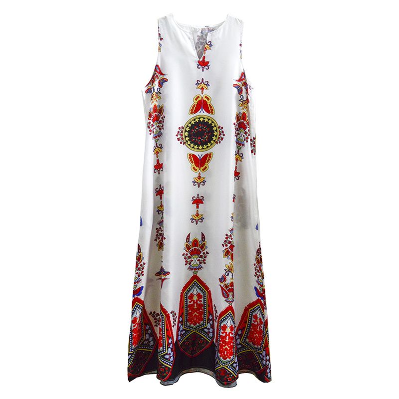 New Fashion Women's Retro Printed V-Neck Sleeveless Maxi Dress with Pockets | Summer Loose Fit Flowy Floor-Length Design | Breathable & Slimming