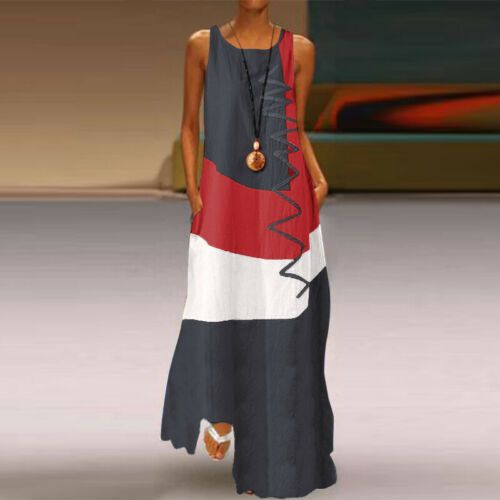 2025 Summer Retro Contrast Stitch Sleeveless Maxi Dress - Breathable Cotton Linen Blend for Women