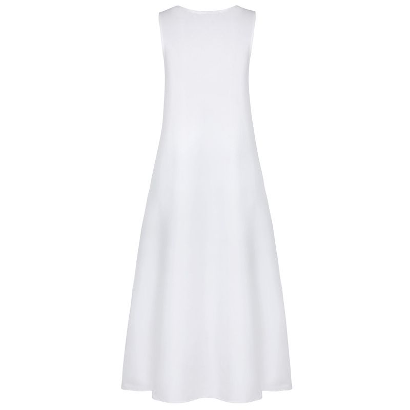 2025 Summer Retro Contrast Stitch Sleeveless Maxi Dress - Breathable Cotton Linen Blend for Women