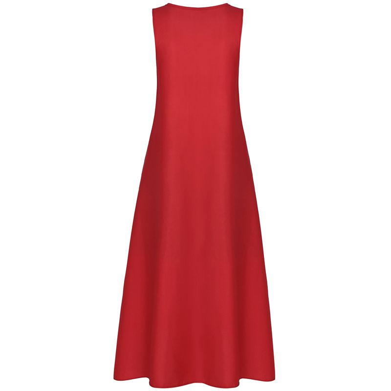 2025 Summer Retro Contrast Stitch Sleeveless Maxi Dress - Breathable Cotton Linen Blend for Women