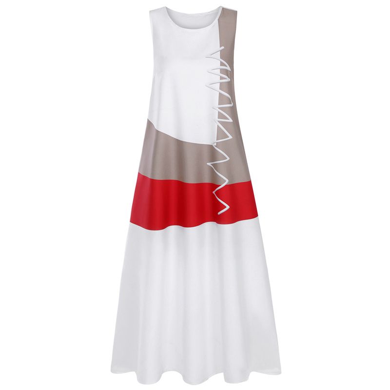 2025 Summer Retro Contrast Stitch Sleeveless Maxi Dress - Breathable Cotton Linen Blend for Women