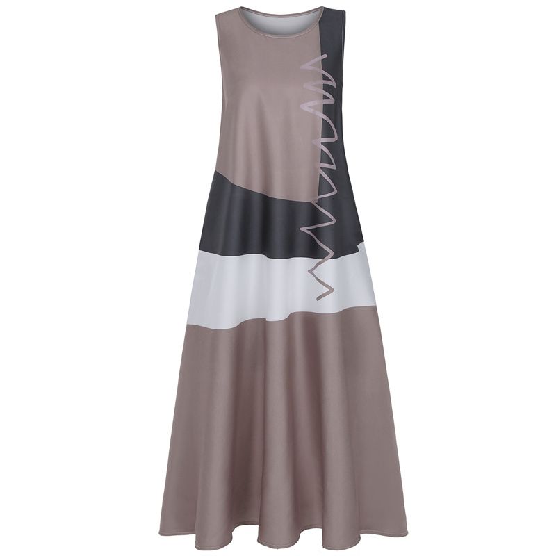 2025 Summer Retro Contrast Stitch Sleeveless Maxi Dress - Breathable Cotton Linen Blend for Women