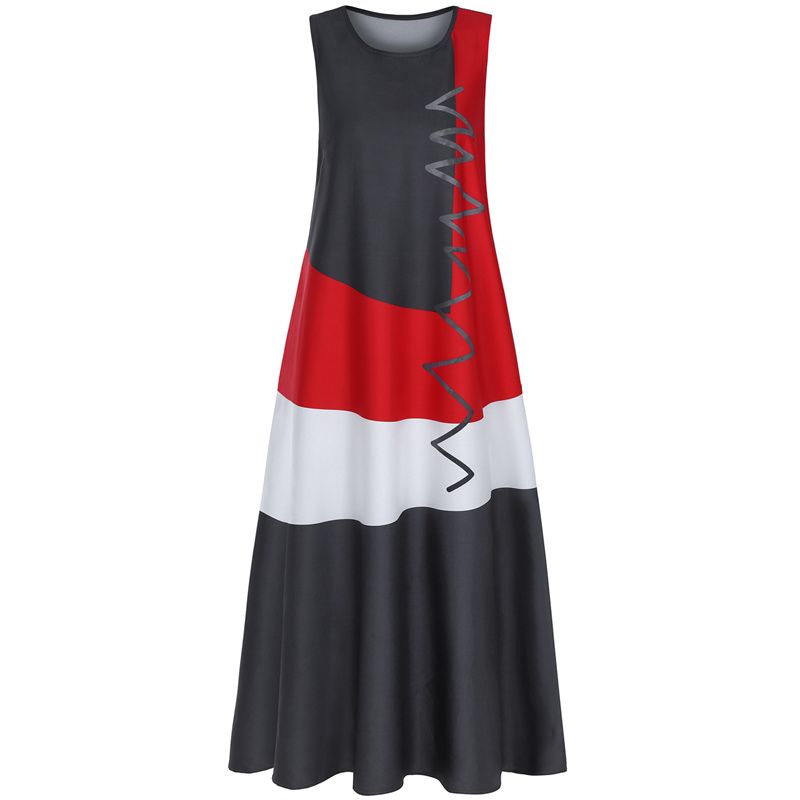 2025 Summer Retro Contrast Stitch Sleeveless Maxi Dress - Breathable Cotton Linen Blend for Women