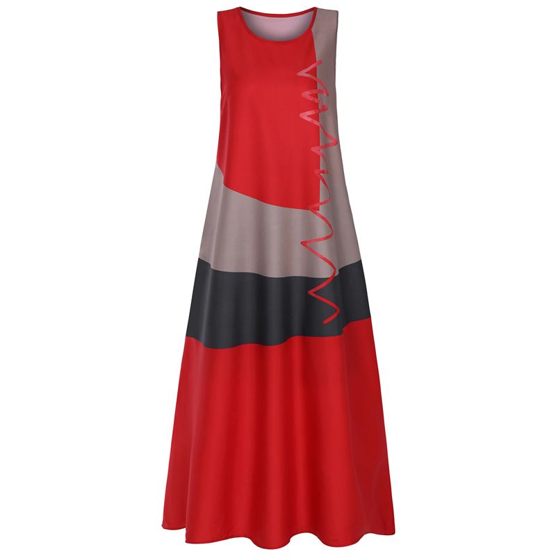 2025 Summer Retro Contrast Stitch Sleeveless Maxi Dress - Breathable Cotton Linen Blend for Women