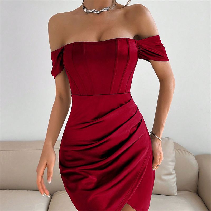 2025 New Fashion Women's Dress One-Shoulder Asymmetrical Pleated Bodycon Elegant Party Evening Gown with Slim Fit & Sculpted Silhouette Lady Skirt