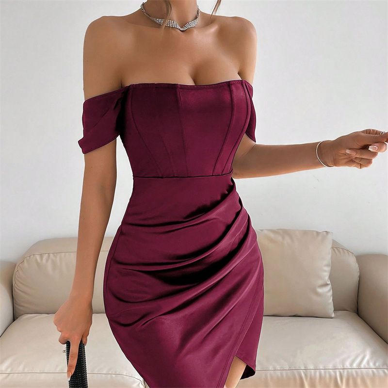 2025 New Fashion Women's Dress One-Shoulder Asymmetrical Pleated Bodycon Elegant Party Evening Gown with Slim Fit & Sculpted Silhouette Lady Skirt
