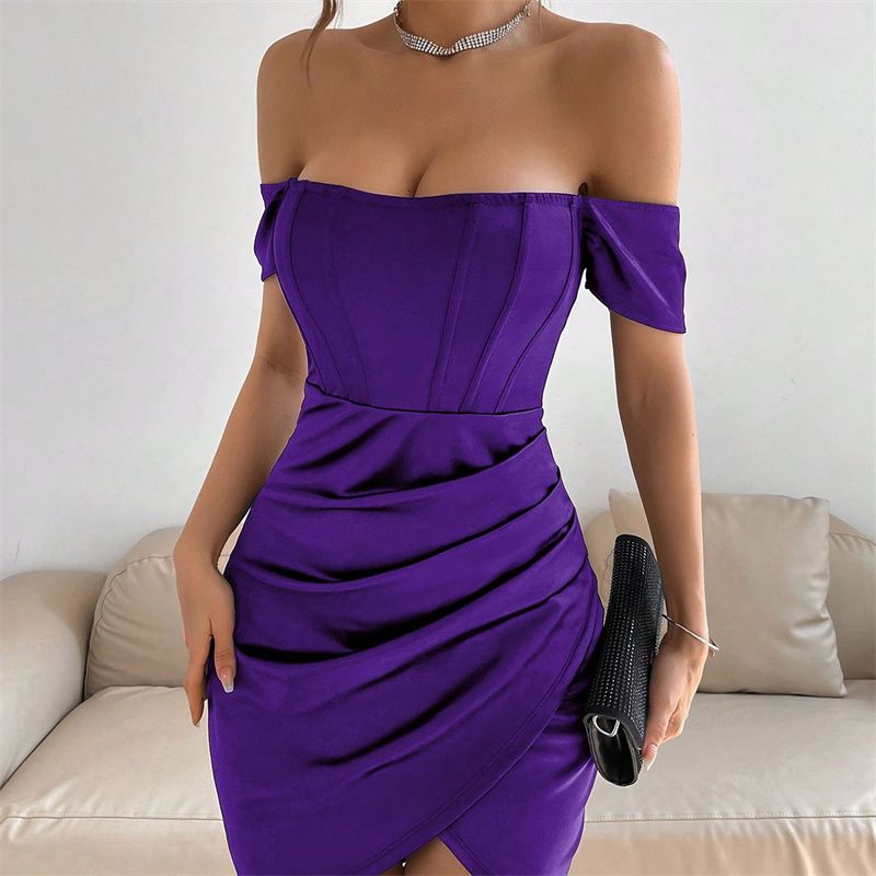 2025 New Fashion Women's Dress One-Shoulder Asymmetrical Pleated Bodycon Elegant Party Evening Gown with Slim Fit & Sculpted Silhouette Lady Skirt