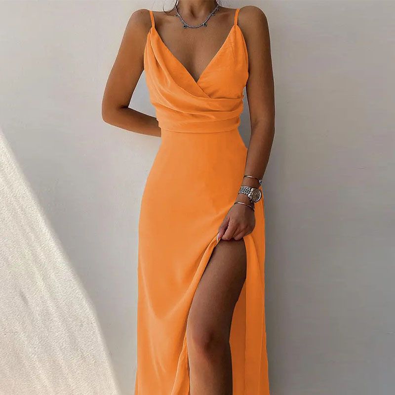 2025 New Fashion Women's Dresses Suspender V-neck Waist High Slit Printed Long Skirt Suitable for Holiday Casual Party Evening Dress Lady