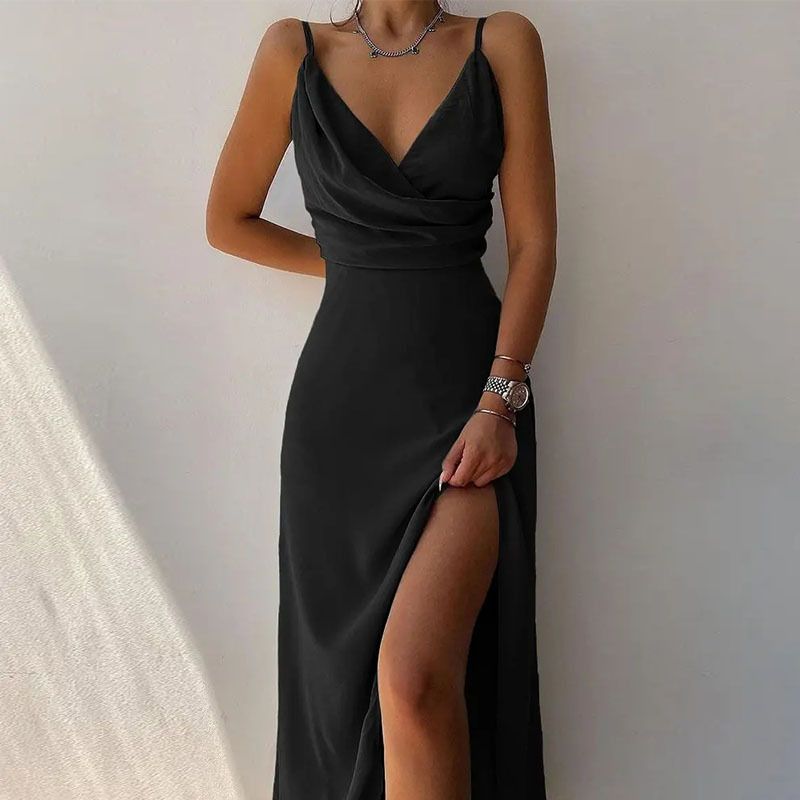 2025 New Fashion Women's Dresses Suspender V-neck Waist High Slit Printed Long Skirt Suitable for Holiday Casual Party Evening Dress Lady