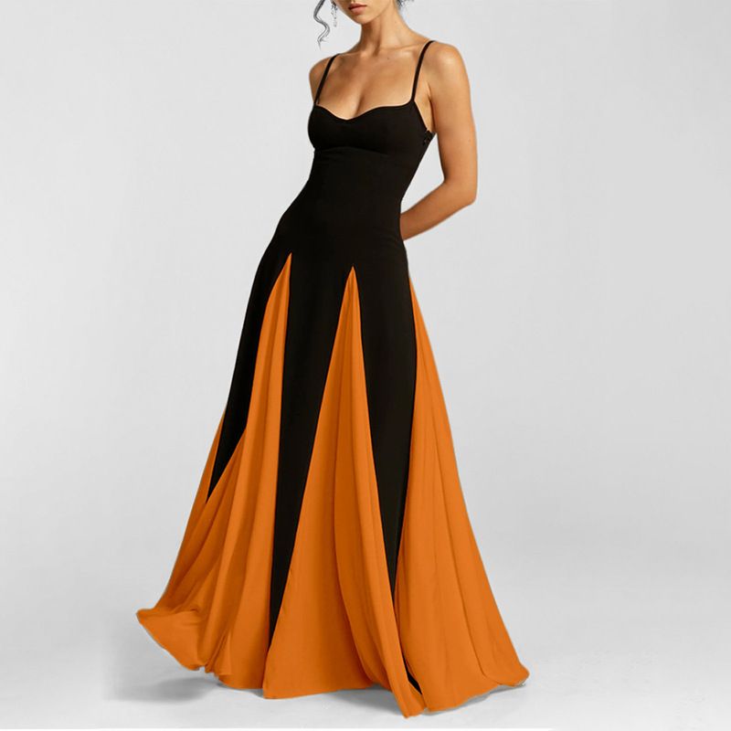 2025 New Summer Color Block Sleeveless Maxi Dresses - Elegant Evening Gown Suspender/Tube Top Skrit INS Style for Women Red Carpet & Cocktail Party Dress