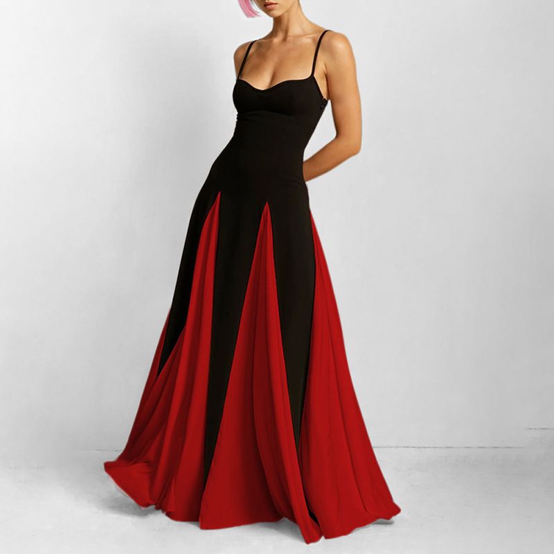 2025 New Summer Color Block Sleeveless Maxi Dresses - Elegant Evening Gown Suspender/Tube Top Skrit INS Style for Women Red Carpet & Cocktail Party Dress