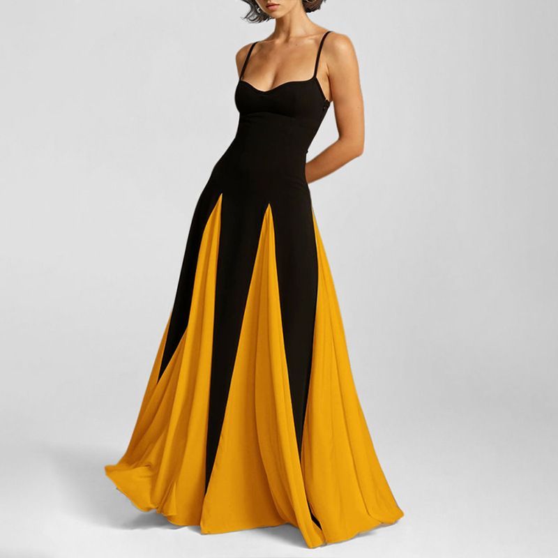 2025 New Summer Color Block Sleeveless Maxi Dresses - Elegant Evening Gown Suspender/Tube Top Skrit INS Style for Women Red Carpet & Cocktail Party Dress