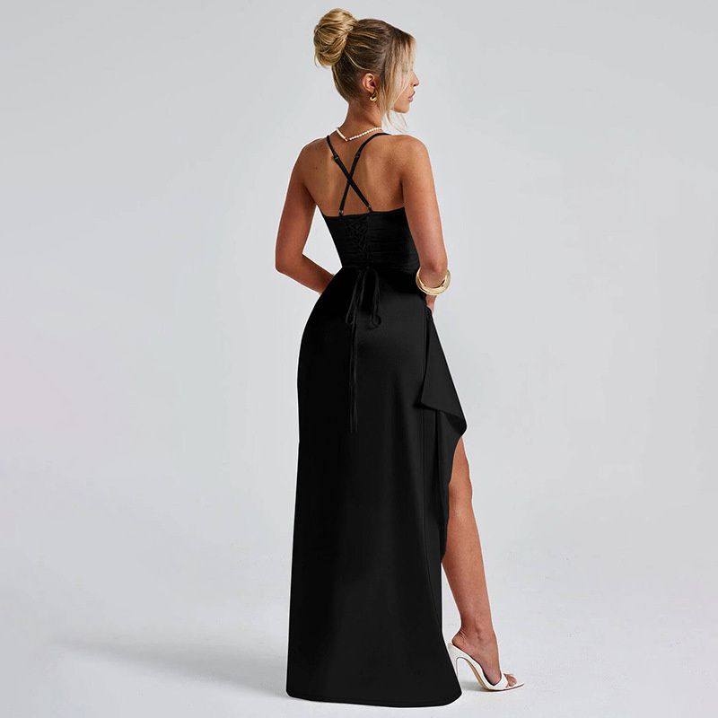 2025 New Women's Sexy Backless Tie-Up Halter High Slit Evening Gown | Slimming Waist-Cinching Bodycon Red Carpet Party Dress