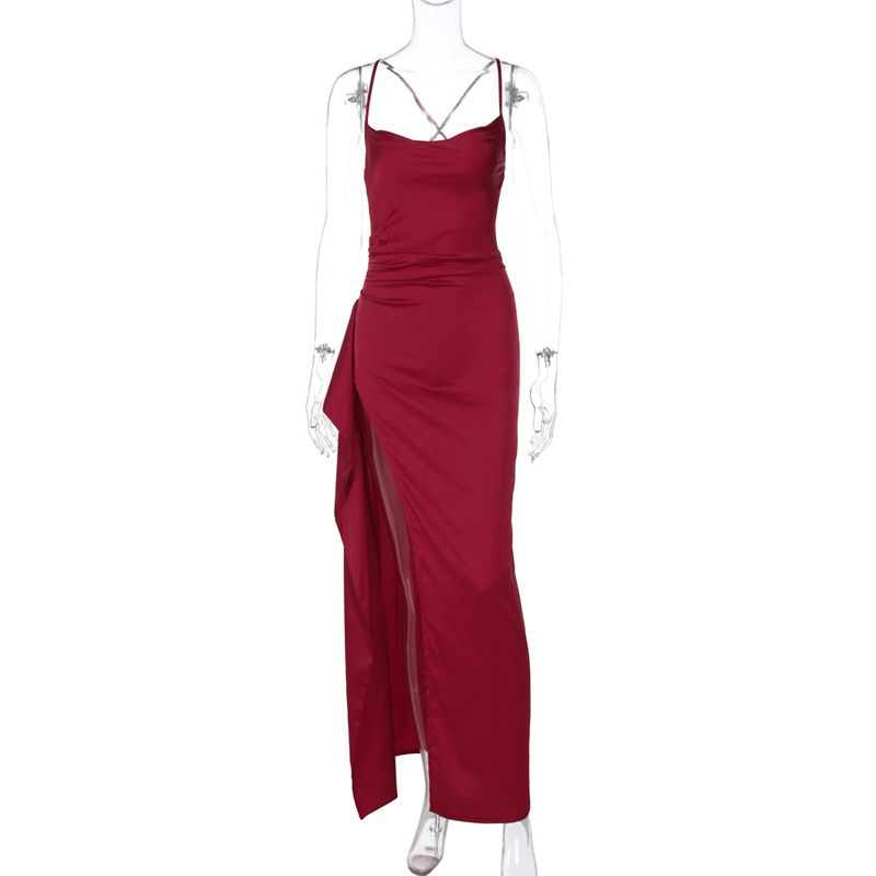2025 New Women's Sexy Backless Tie-Up Halter High Slit Evening Gown | Slimming Waist-Cinching Bodycon Red Carpet Party Dress