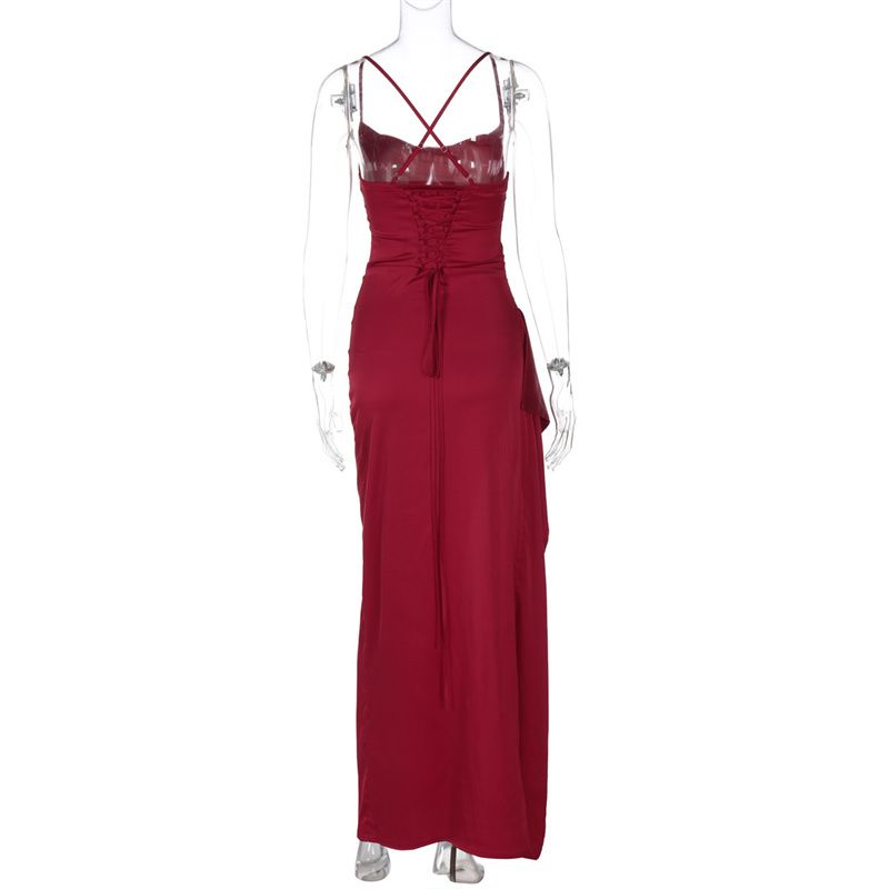 2025 New Women's Sexy Backless Tie-Up Halter High Slit Evening Gown | Slimming Waist-Cinching Bodycon Red Carpet Party Dress