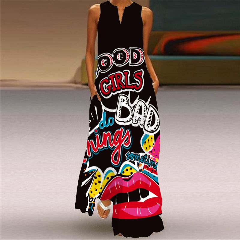 2025 New Summer Women's V-Neck Sleeveless Floral Print Maxi Dress - Elegant Boho Evening Gown for Party Banquet & Cocktail Occasions (European & American Hot Seller)