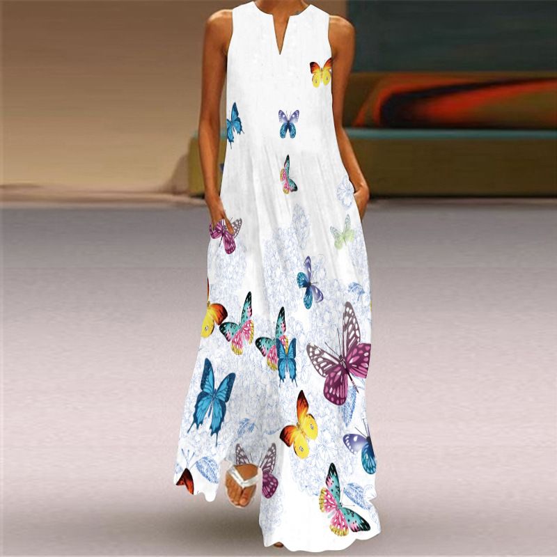 2025 New Summer Women's V-Neck Sleeveless Floral Print Maxi Dress - Elegant Boho Evening Gown for Party Banquet & Cocktail Occasions (European & American Hot Seller)