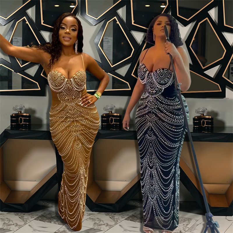 Luxury Pearl Rhinestone Chain-Embellished Evening Gowns – Red-Carpet-Ready Sweetheart Neckline Dresses with Fitted Silhouette & Sparkling Details