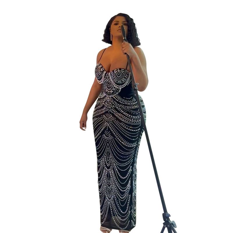 Luxury Pearl Rhinestone Chain-Embellished Evening Gowns – Red-Carpet-Ready Sweetheart Neckline Dresses with Fitted Silhouette & Sparkling Details