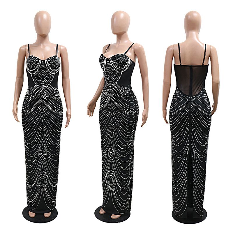 Luxury Pearl Rhinestone Chain-Embellished Evening Gowns – Red-Carpet-Ready Sweetheart Neckline Dresses with Fitted Silhouette & Sparkling Details